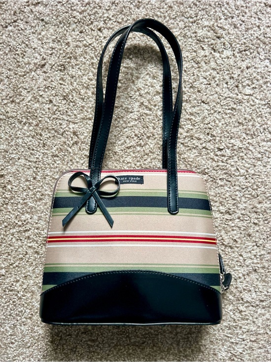 kate spade Handbags - kate spade Vintage Striped Bow Shoulder Bag in Beige, Black and Green